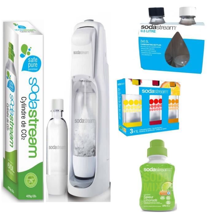 Machine à Soda SODASTREAM JET PLUS BLANCHE + Pack 2 Bouteilles X0.5L+ Pack 3 bouteilles X 1L