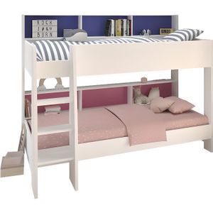 LIT COMBINÉ - MEZZANINE JIM Lit superposé 90x200 blanc avec sommiers LIT COMBINÉ - MEZZANINE JIM Lit superposé 90x200 blanc avec sommiers