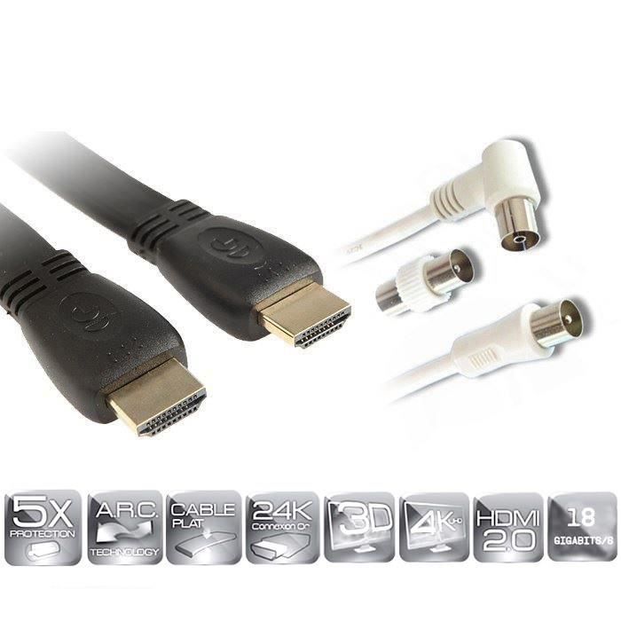 câble hdmi 1.5m + câble antenne tv 3m câble connectique, prix pas