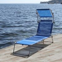 CHAISE LONGUE - TRANSAT  Transat pliable en acier et ombrelle bleu