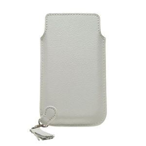 HOUSSE - CHAUSSETTE SAMSUNG Etui cuir Blanc pompon M