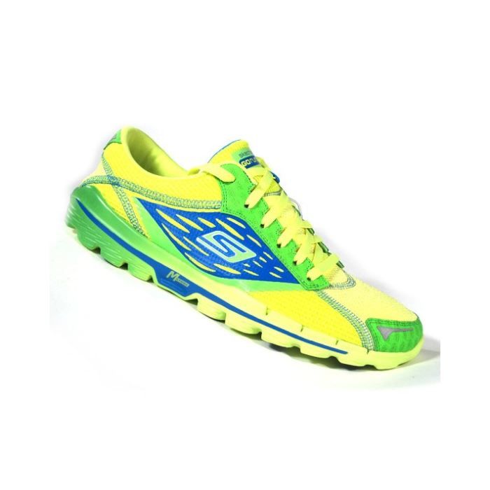 Chaussures de running avec tige en mesh extensible jaune, vert et bleu