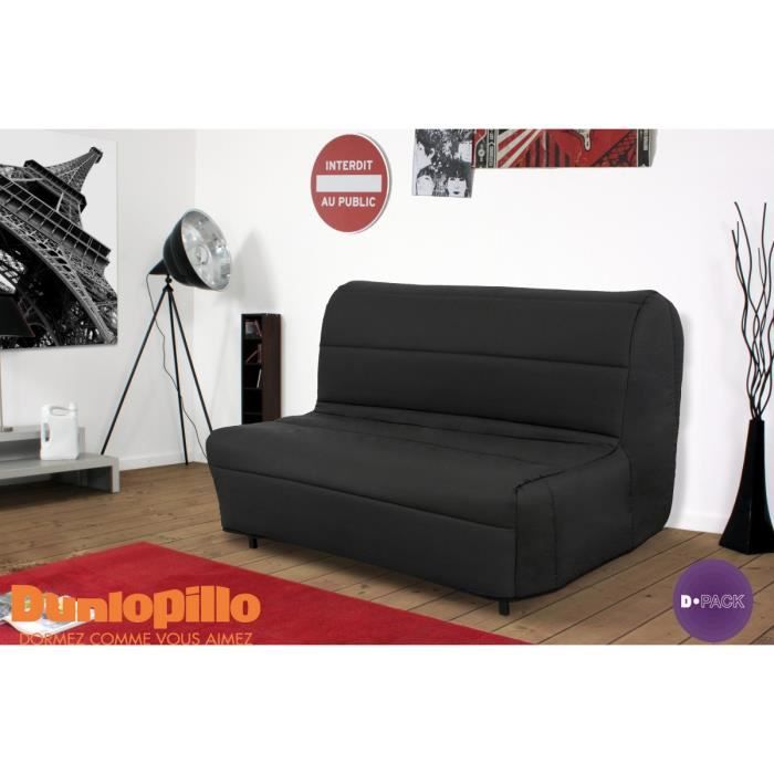 DUNLOPILLO Banquette BZ AZUR 2 places 145x56x42cm Tissu Noir