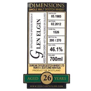Glen Elgin 1985 dimensions 26 ans