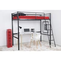 LAHO Lit mezzanine adulte 90x190cm métal noir LAHO Lit mezzanine adulte 90x190cm métal noir