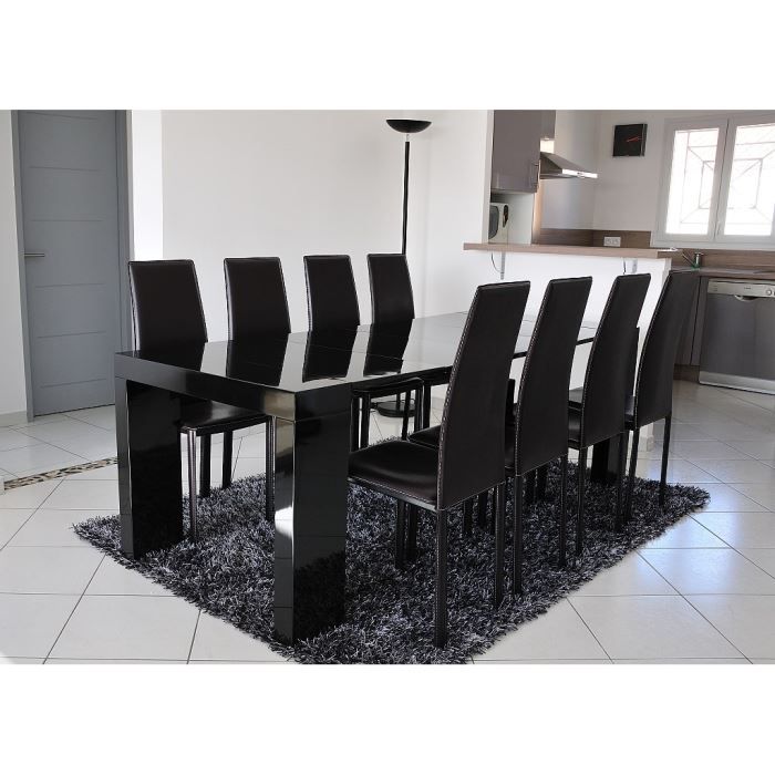 Salle à manger  table 160 cm noir laqué avec strass comforium