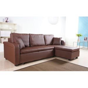 CANAPE - SOFA - BANQUETTE Canapé P.U convertible d'angle réversible chocolat