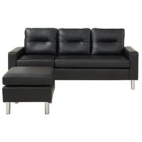 CANAPE ELENA Canapé PU noir + pouf