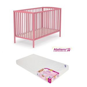 LIT NON PLIANT BEBE Ensemble Lit Rose 60x120cm + matelas Babyclim
