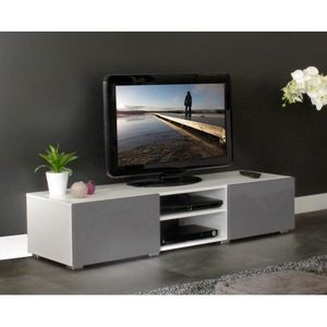 MEUBLE TV - HI-FI MANGO Banc TV 140 cm 2 tiroirs blanc/gris brillant