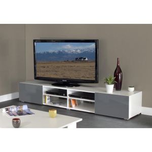 MEUBLE TV - HI-FI MANGO Banc TV 185cm 2 tiroirs blanc gris brillant