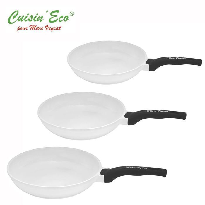 Lot de 3 po&ecirc;les c&eacute;ramique blanche 20/24/28 cm En fonte d'aluminium