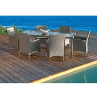 SALON DE JARDIN - ENSEMBLE TABLE CHAISE FAUTEUIL RIO Set de jardin résine tressée/alu 200cm Gris