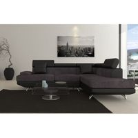 CANAPE SCOOP Canapé PU et tissu d'angle droit noir/gris