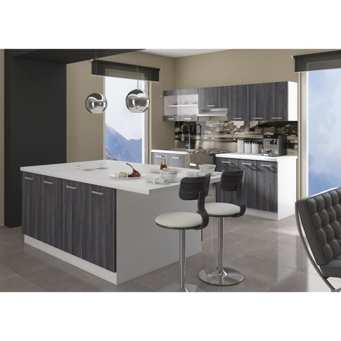 Ultra ilot de cuisine 2 m décor chêne gris mat achat / vente ... Cuisine table de Ilot Créatif
