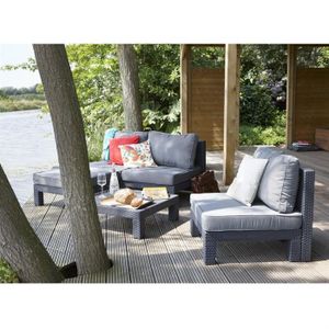 SALON DE JARDIN  NEVADA Salon jardin aspect rotin tressé anthracite