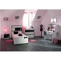 CHAMBRE A COUCHER COMPLETE PRETTY Chambre complète 90x190 Blanc/Noir