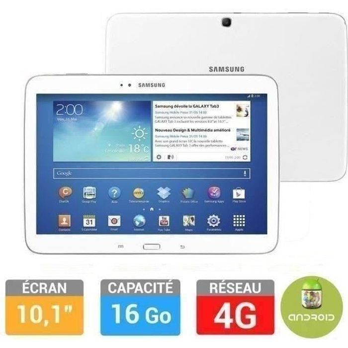 Samsung Galaxy Tab 3 10.1'' 4G 16Go Blanc Prix pas cher