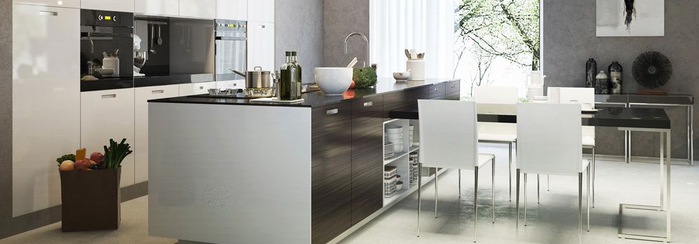 Cuisine moderne avec meuble de rangement de couleur vive