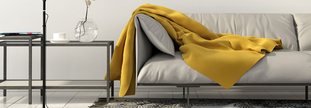 sofa, meuble et lampe en métal