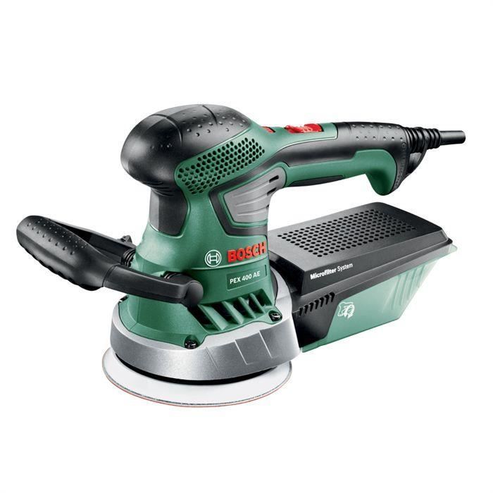Ponceuse excentrique filaire BOSCH PEX 400 AE (350W, livrée avec coffret de rangement, 1 paper assistant, 1 papier abrasif G 80)
