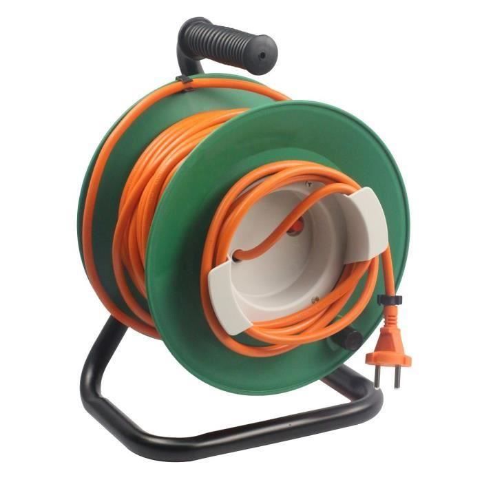 ZENITECH Enrouleur électrique 25m sans prise 2x1,5 mm² avec pied en métal et coupe circuit