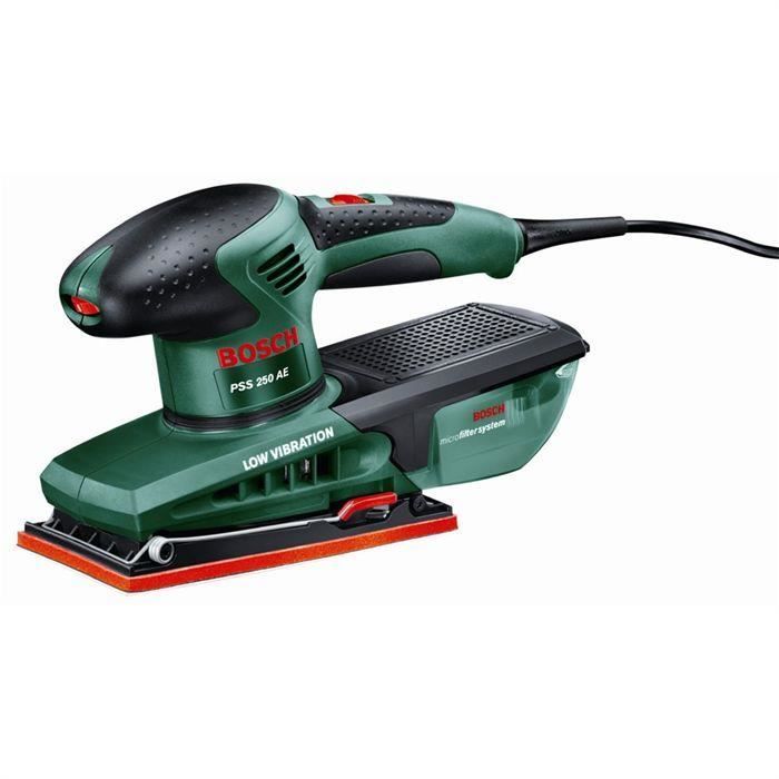Ponceuse vibrante BOSCH PSS 250 AE (250 W, coffret de rangement, disques abrasifs P80, P120, P180)