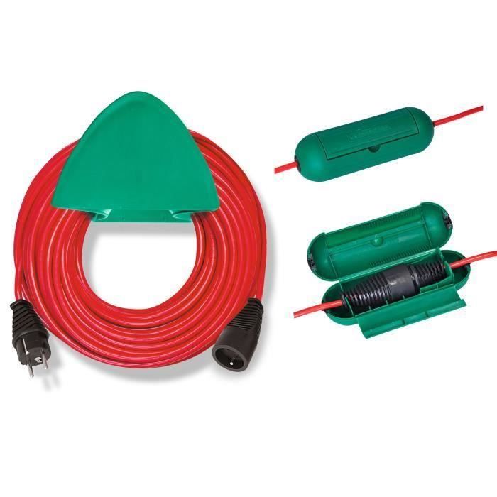 Brennenstuhl Rallonge rouge 20m de câble - avec support mural vert et safe box - Fabrication Française