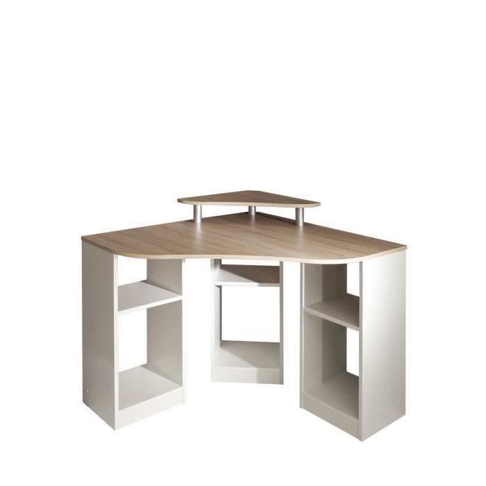 SYMBIOSIS Bureau d'angle contemporain blanc et décor chene - L 94 cm - BOBBY