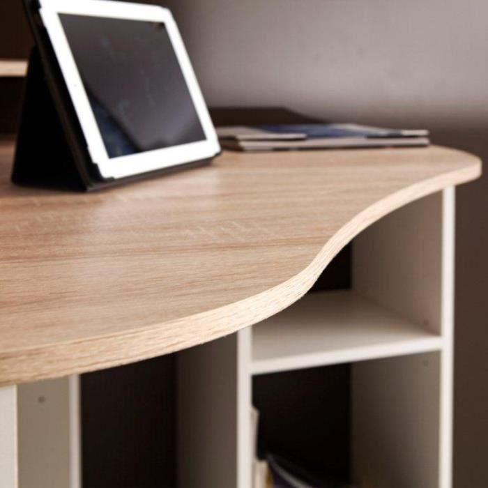 SYMBIOSIS Bureau d'angle contemporain blanc et décor chene - L 94 cm - BOBBY