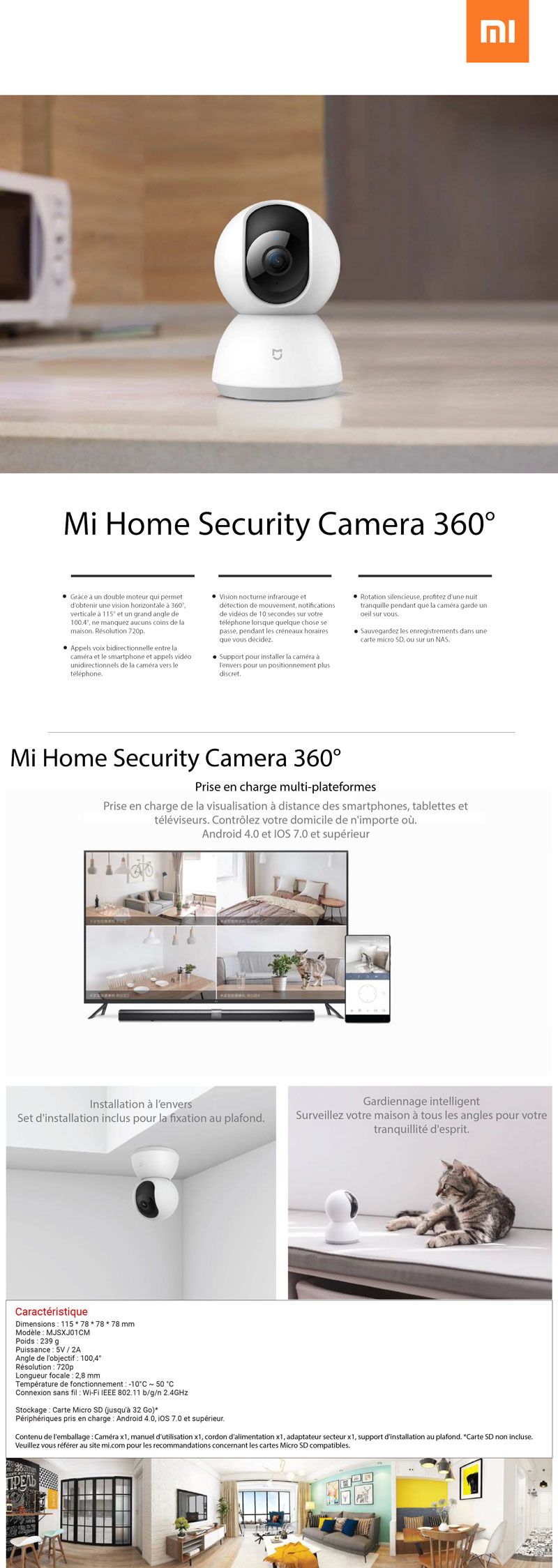 XIAOMI Camera de surveillance Mi Home Camera - 360° - Blanc