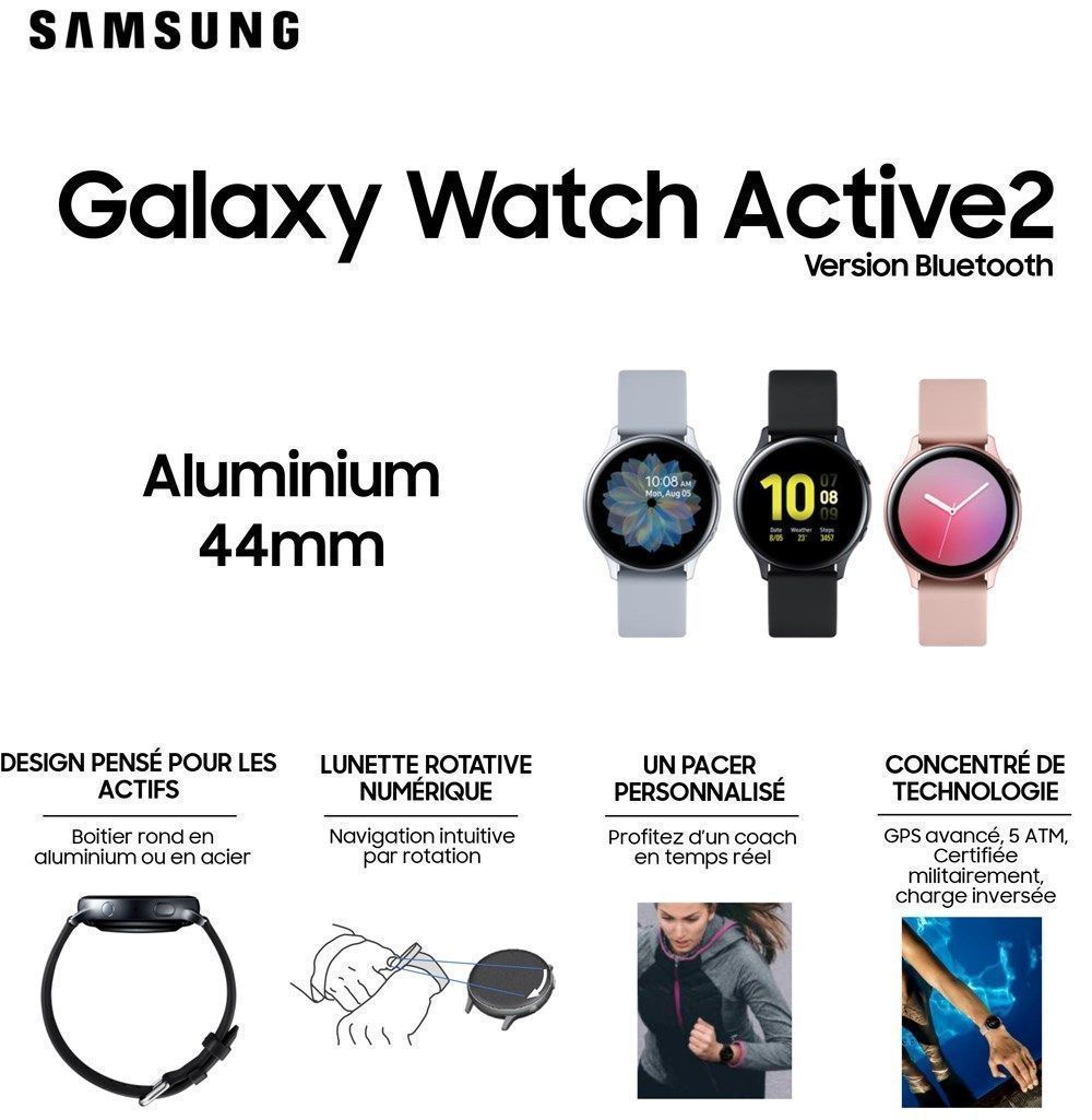 Galaxy Watch Active 2 44mm Aluminium, Noir Carbone