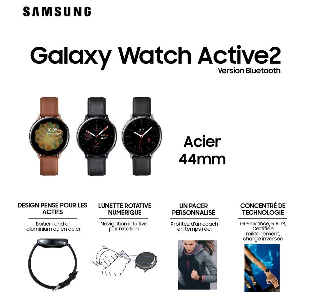 Galaxy Watch Active 2 44mm Acier, Noir Diamant