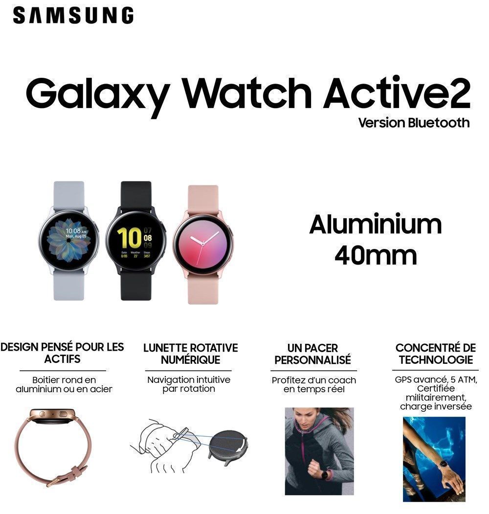 Galaxy Watch Active 2 40mm Aluminium, Noir Carbone