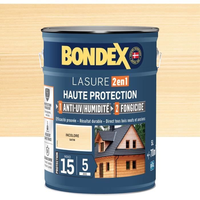 2 in 1 High protection stain - Colorless satin - BONDEX - 5 L
