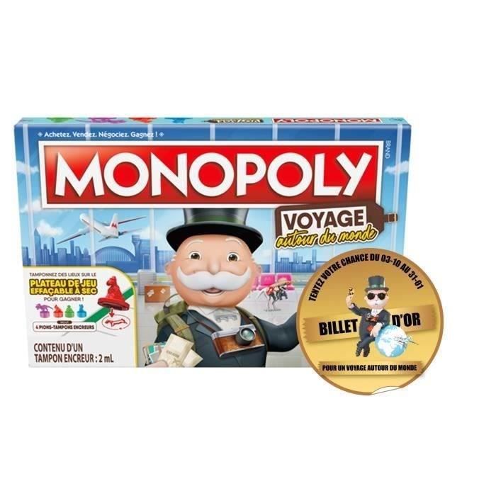 Monopoly Voyage autour du monde, jeu de societe, des 8 ans - Version avec Billet d'Or 100% Gagnant