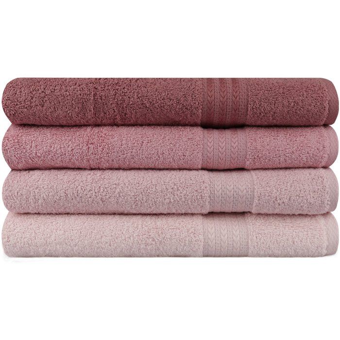 Image secondaire de Ensemble de 4 serviettes de bain en coton - 70 x 140 cm - Teinte Poudre