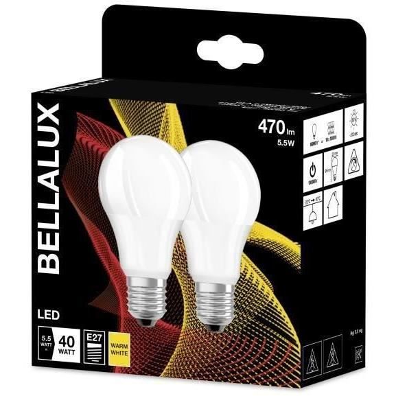 BTE2 BELLALUX Ampoule LED Standard avec radiateur dépoli 5,5W=40 E27 chaud