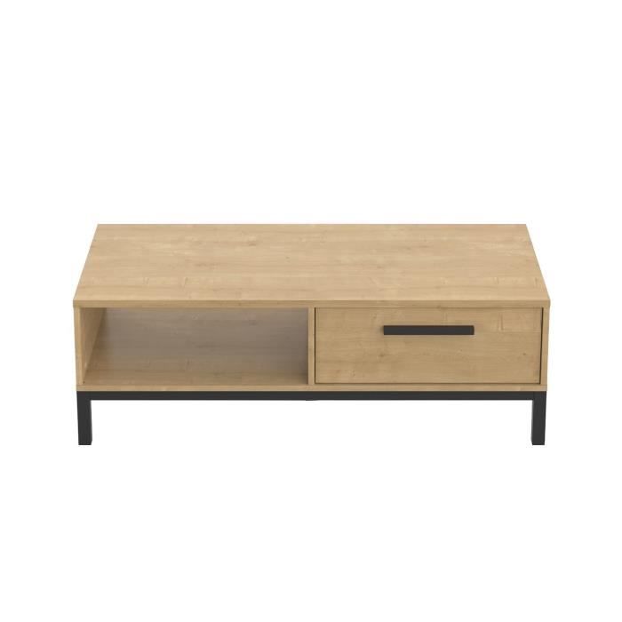 Tavolino 1 cassetto / 1 nicchia - CRAFT - Rettangolare - Rovere Hamilton / Nero - 110,4 x 50 x 36,9 cm - DEMEYRE