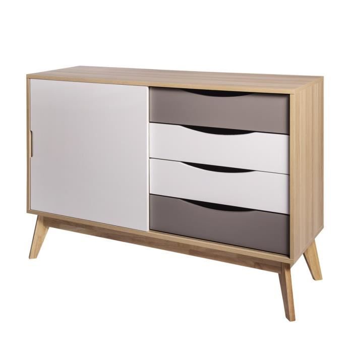 Buffet - Bois, Blanc et Taupe - Contemporain - 1 porte - BOGO - L 120 x P 40 x H 80 cm