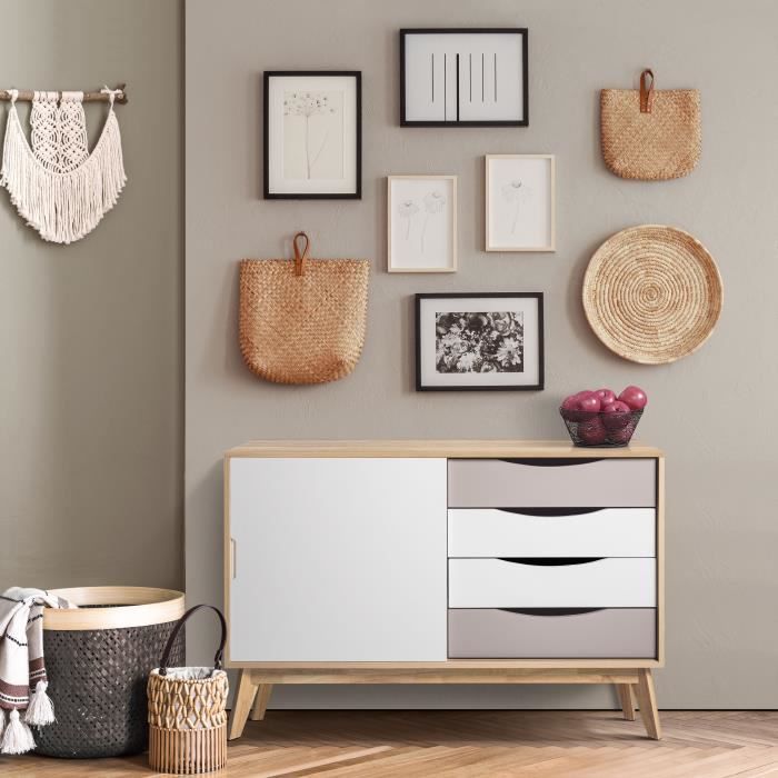 Buffet - Bois, Blanc et Taupe - Contemporain - 1 porte - BOGO - L 120 x P 40 x H 80 cm