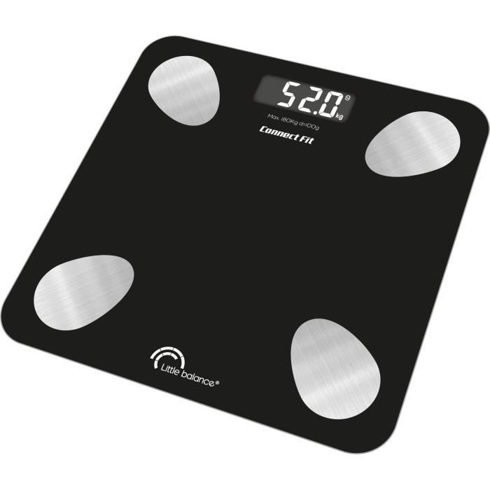 Bilancia pesapersone - LITTLE BALANCE - 8685 - Kit Connect fit duo - Batterie - Impedenziometro + corda per saltare collegata - 190 kg/100 g - Nero