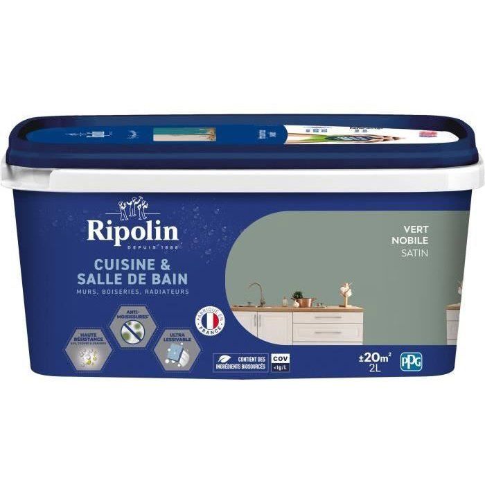 Paint for walls, woodwork, ceilings, radiators - RIPOLIN - Kitchen and bathroom - 2 L - Vert Nobile