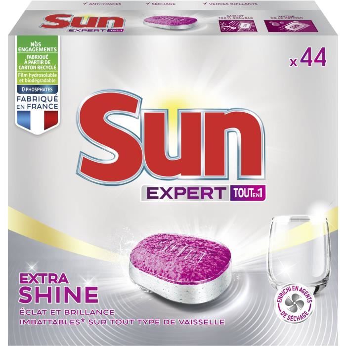 SUN Tablette Lave-vaisselle Tout en Un Extra Shine - 44 doses