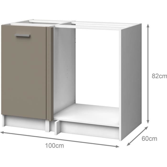 EXTRA Meuble d'angle de cuisine - 1 Porte - L 100 x P 60 x H 82 cm - Taupe mat