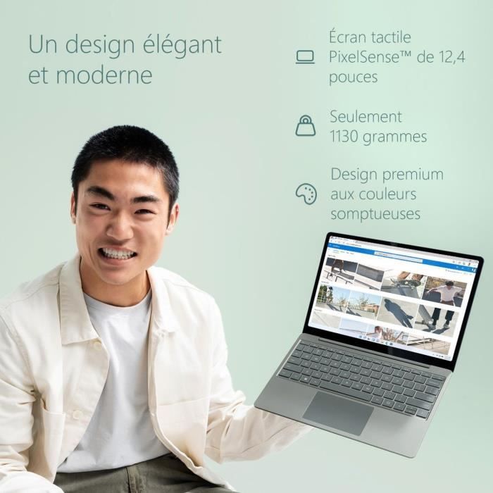 PC Portable - MICROSOFT - Surface Laptop Go 2 - 12,4 - Core i5 - RAM 8 Go - Stockage 256 Go - Windows 11 - AZERTY - Vert Sauge