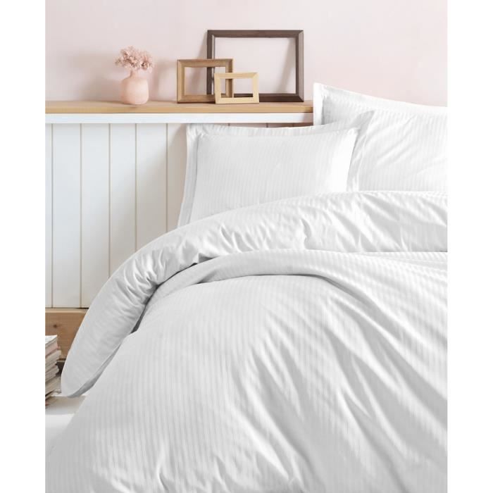 Image secondaire de Parure de lit - 1 housse de couette 220 x 240 cm + 2 taies d'oreiller 60 x 60 cm - Satiné 100% coton - Blanc