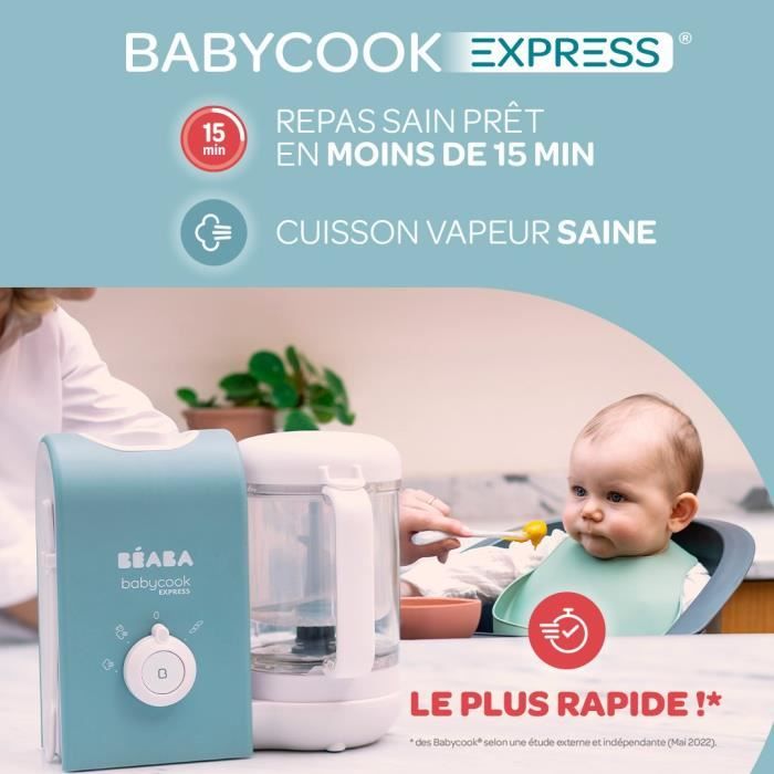 BEABA, Babycook express, robot bébé, 4 en 1 mixeur-cuiseur, gris velours