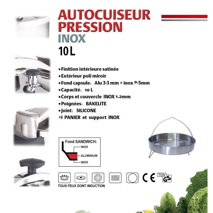 KITCHEN MOVE Autocuiseur + Panier vapeur - 10 L - Gris et noir - Tous feux dont induction