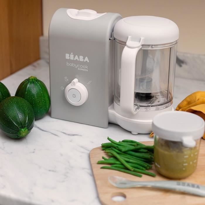 BEABA, Babycook express, robot bébé, 4 en 1 mixeur-cuiseur, gris velours